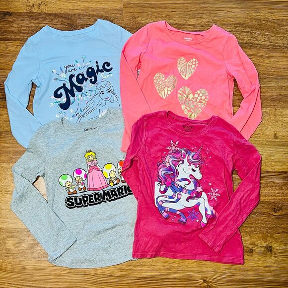Disney Other - Disney Mario Unicorns Hearts Big Girls Long Sleeve Graphic T-Shirts Bundle M 7/8